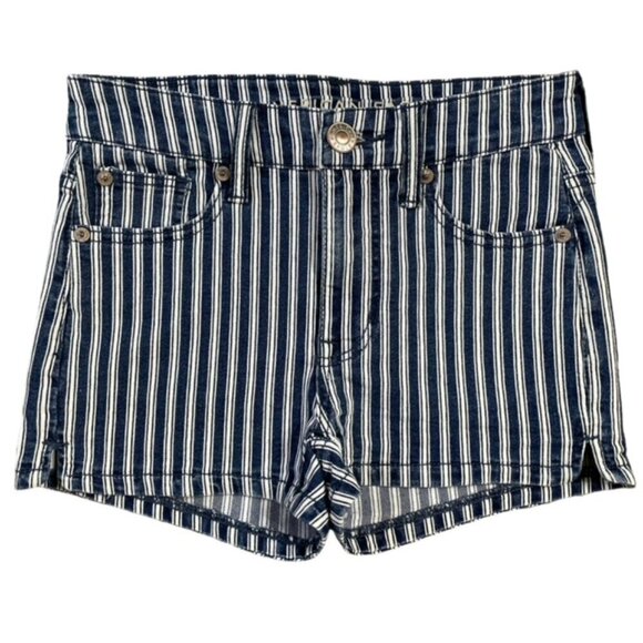 AMERICAN EAGLE Ne(x)t Level Stretch Hi-Rise Shortie Striped Jean Shorts - Picture 1 of 7